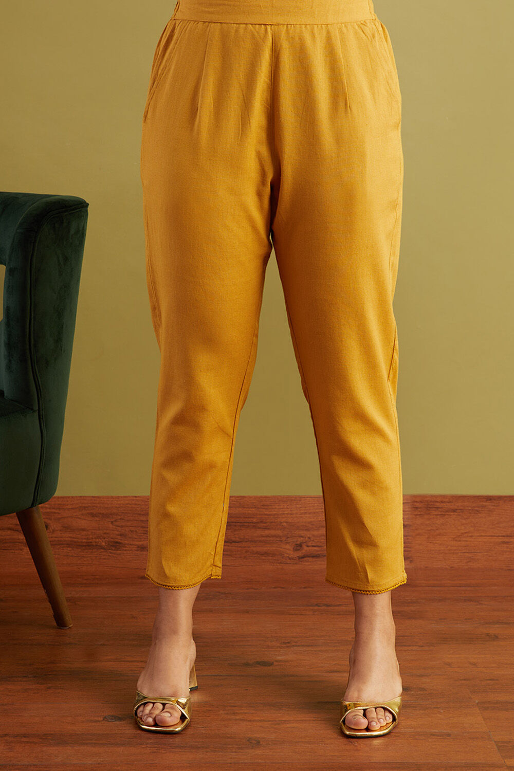 Yellow Pure Cotton Woven Trouser image number null