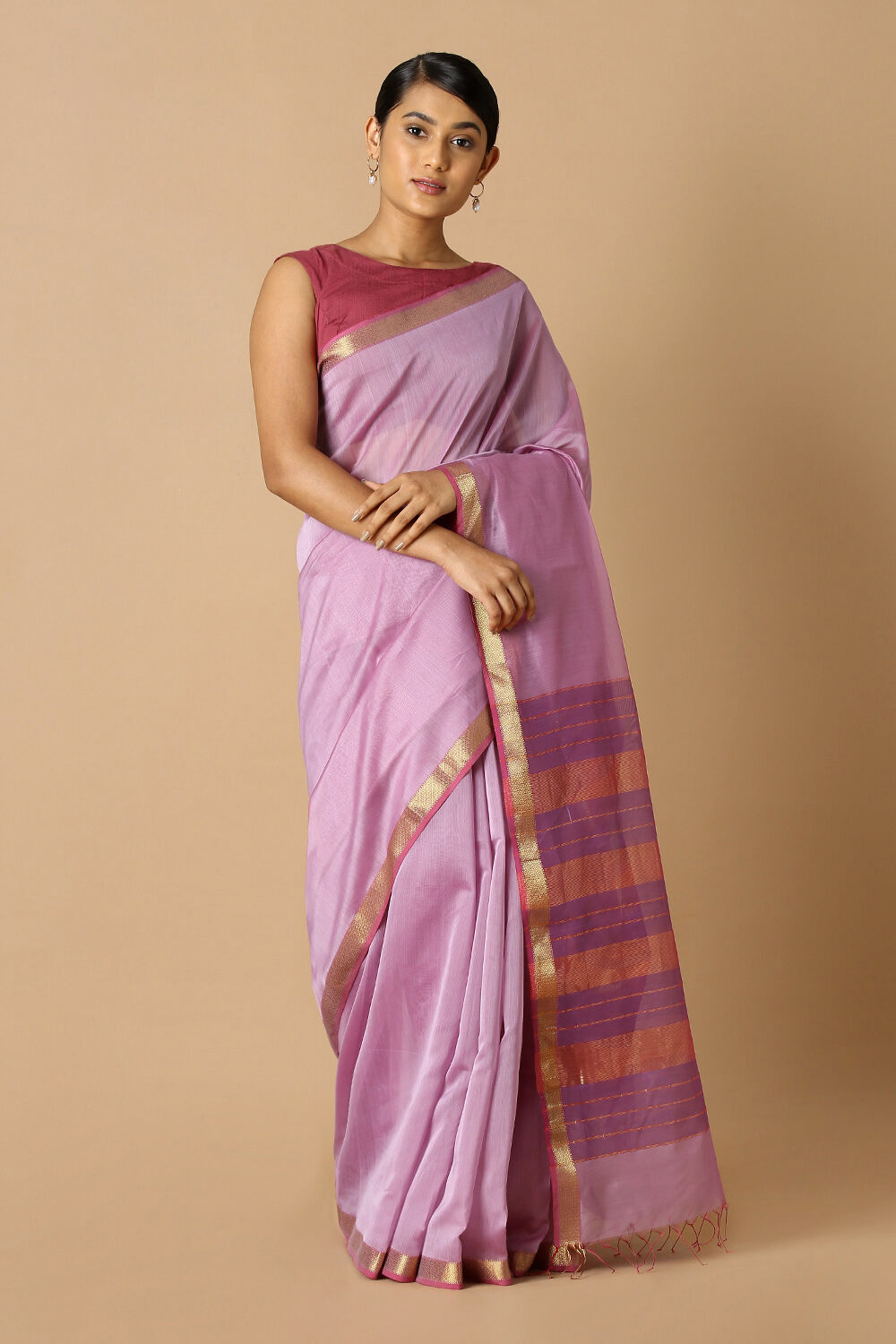 Violet Pure Silk Cotton Maheswari Saree image number null