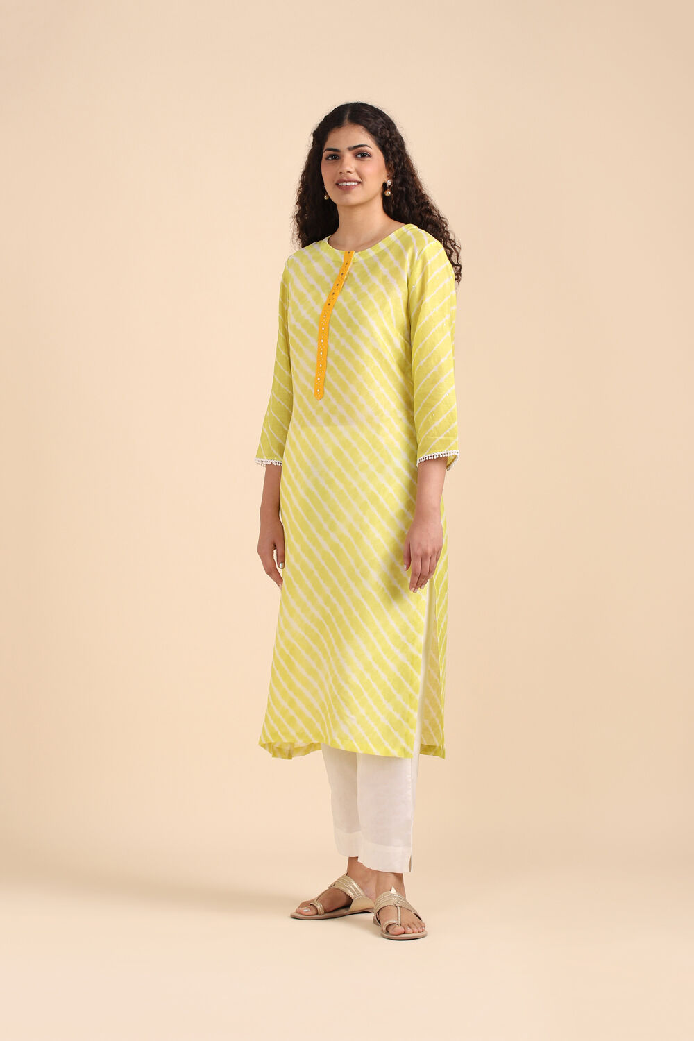 Light Green Silk Cotton Mukaish Work Kurta image number null