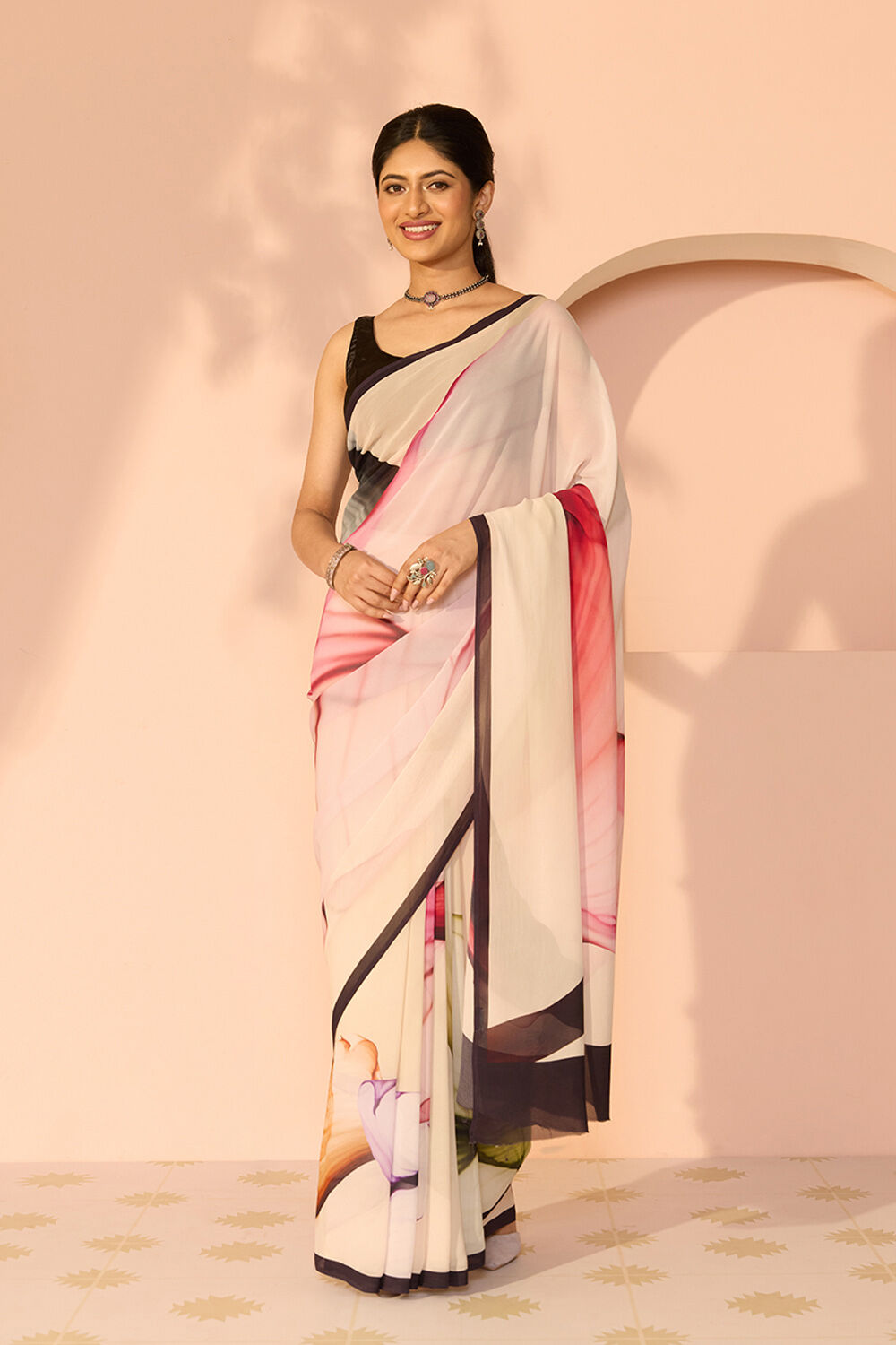 Multicoloured Printed Viscose Georgette Saree image number null