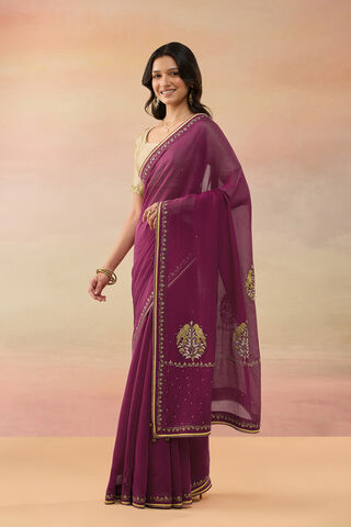 Purple Pure Silk Cotton Embroidered Saree thumbnail image number null