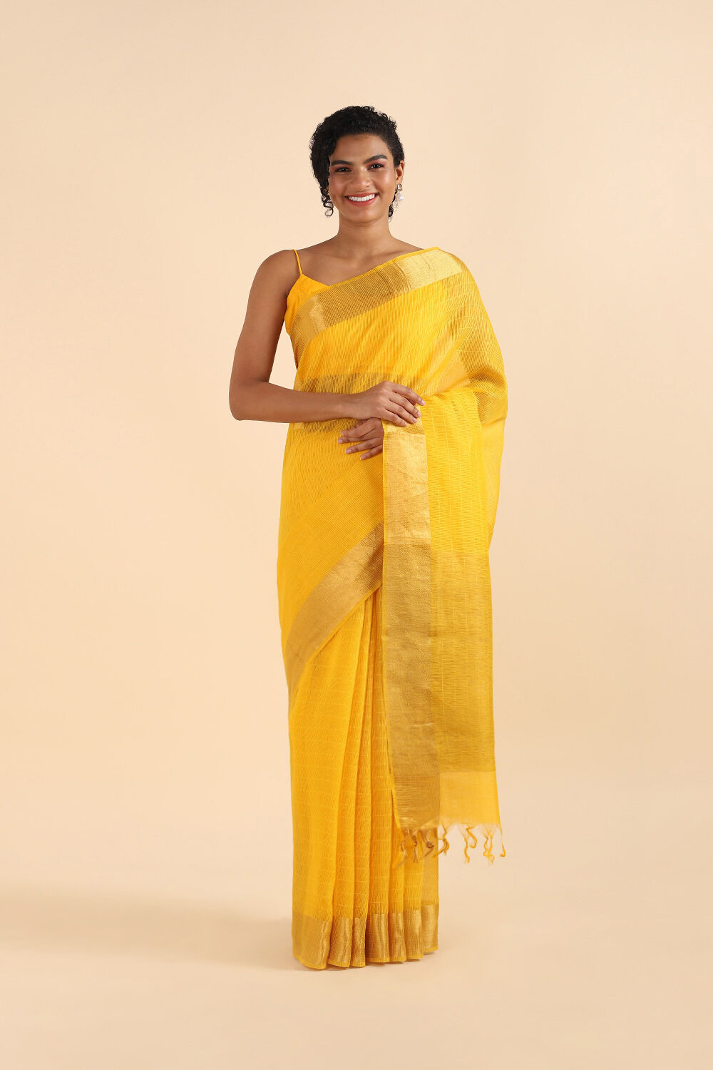 Yellow Pure Silk Woven Saree image number null