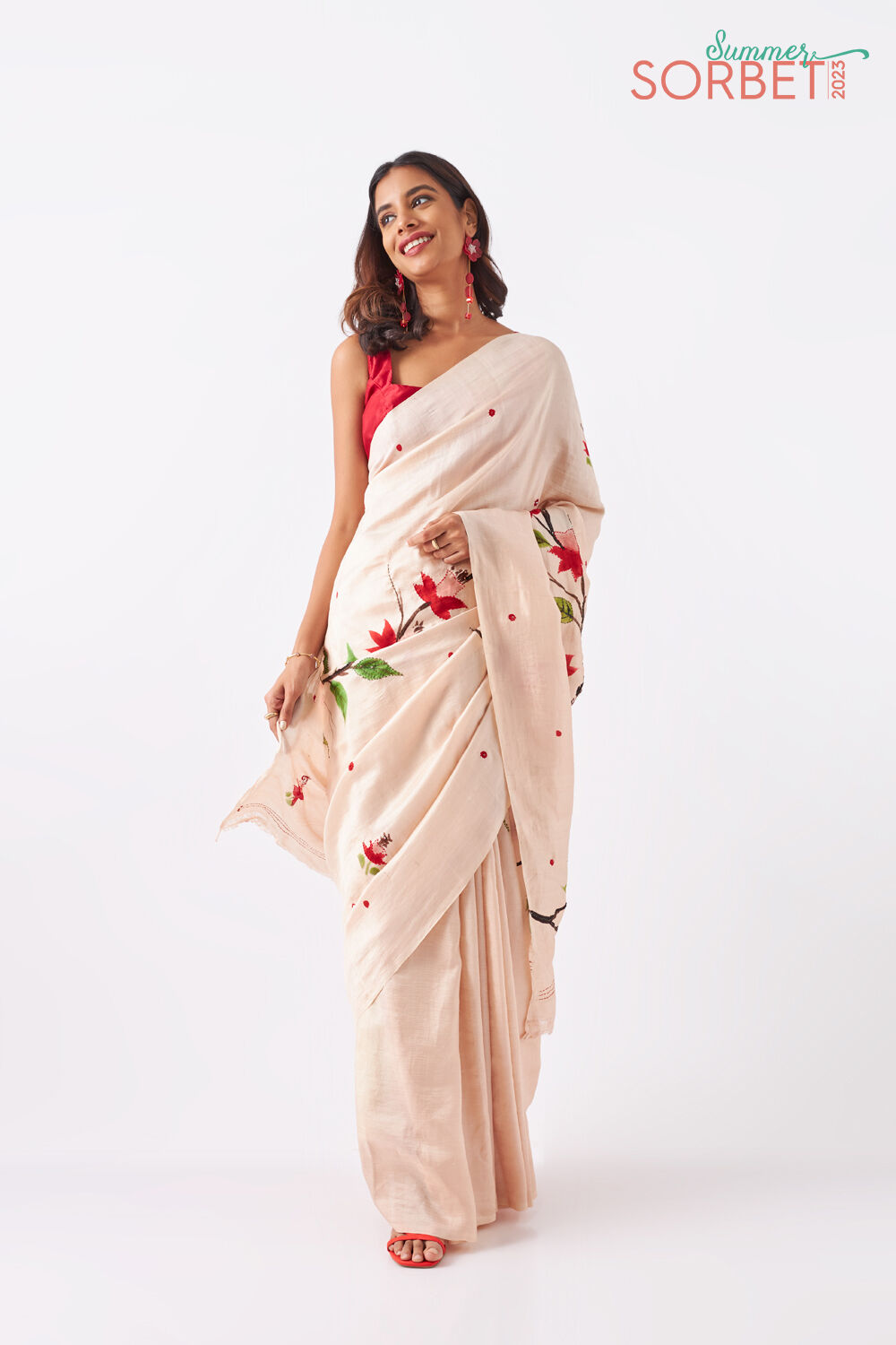 Beige Pure Silk Hand Painted Saree image number null