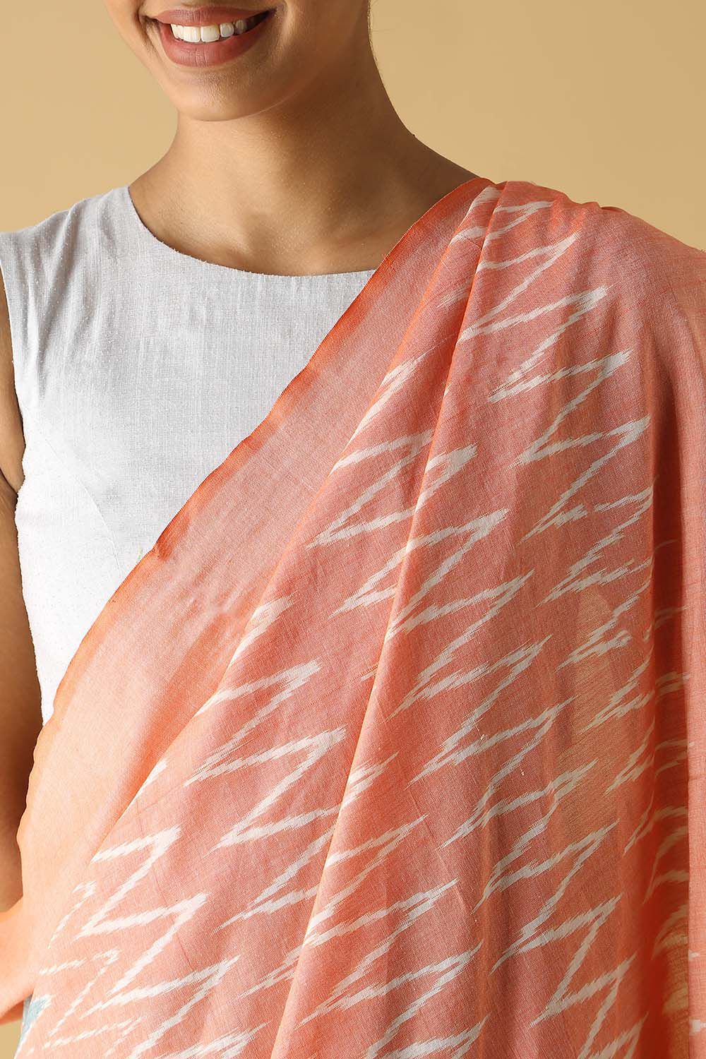 Light Orange Pure Cotton Pochampalli Ikat Saree image number null