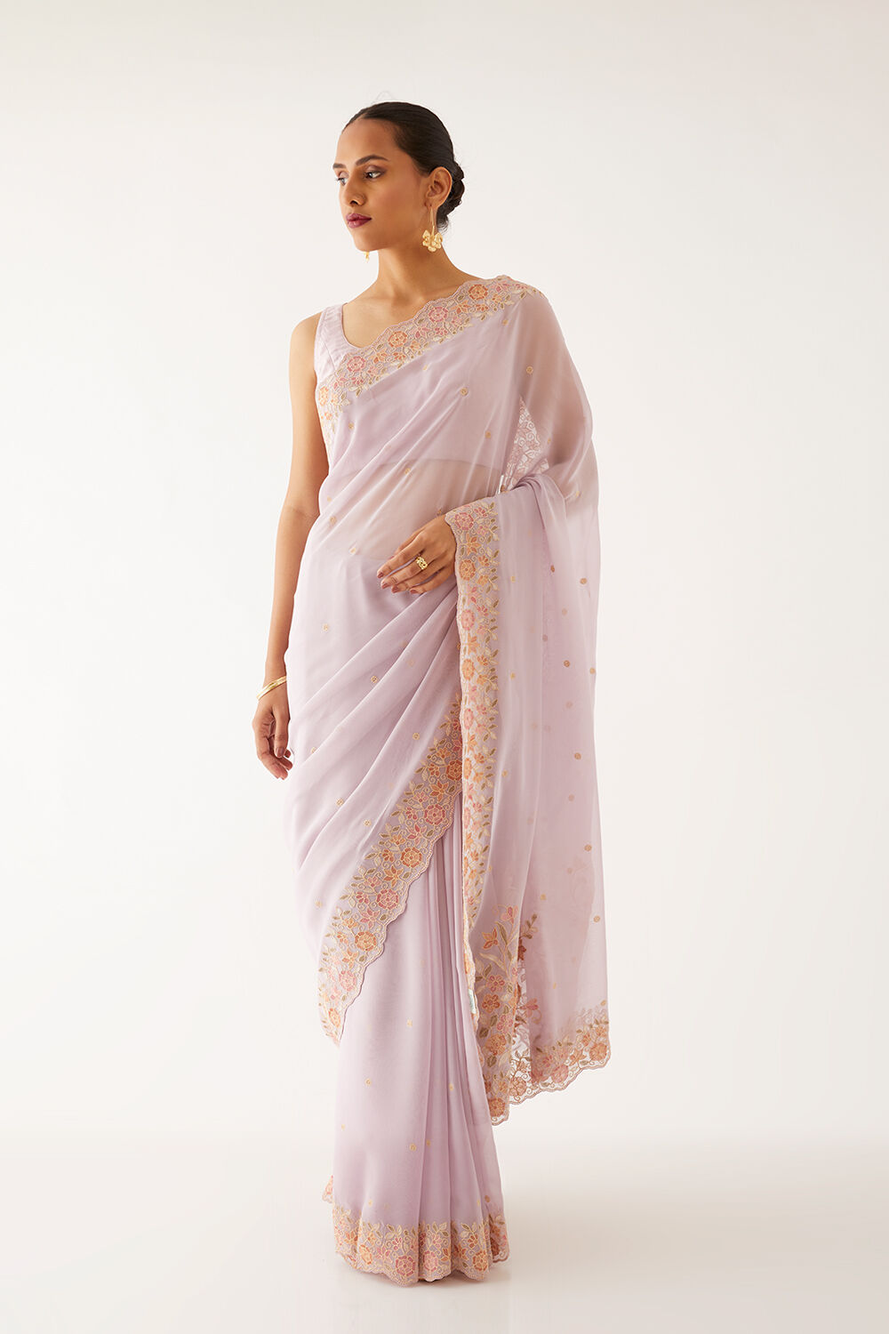 Light Violet Viscose Georgette Embroidered Saree image number null