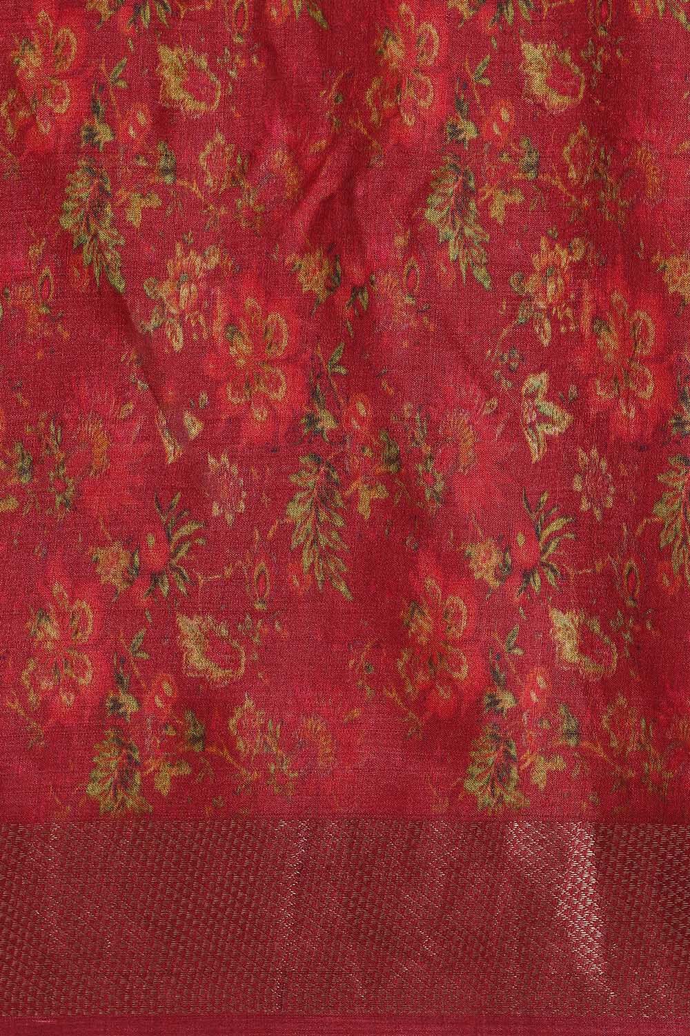 Red Pure Tussar Digital Printed Saree image number null