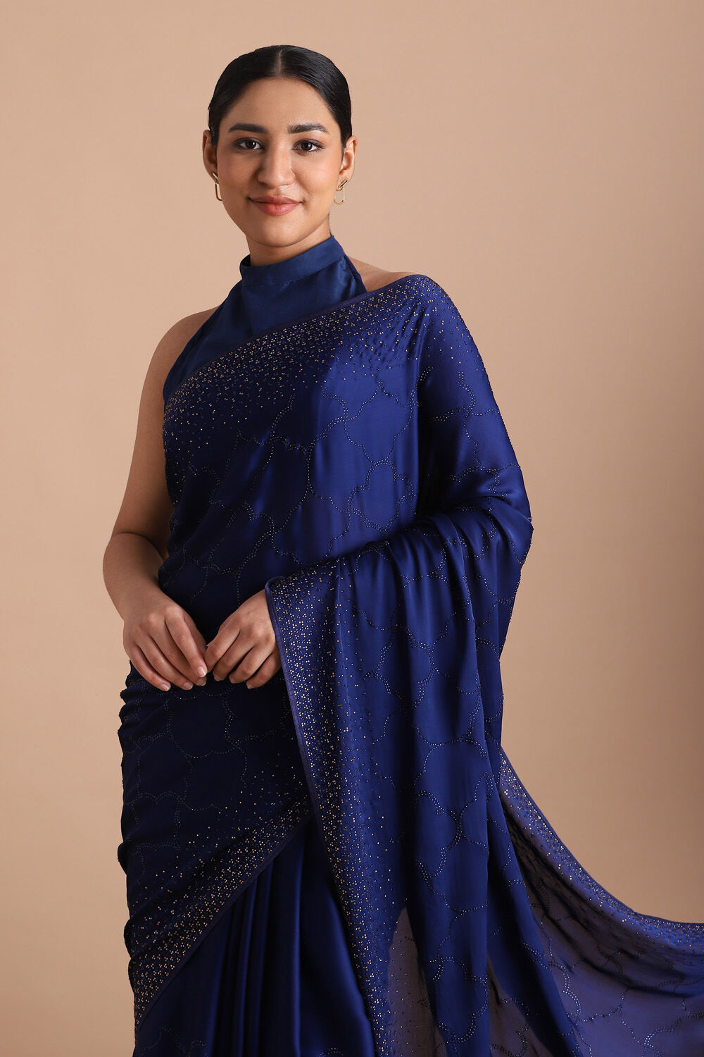 Dark Pure Blue Embroidered Saree image number null