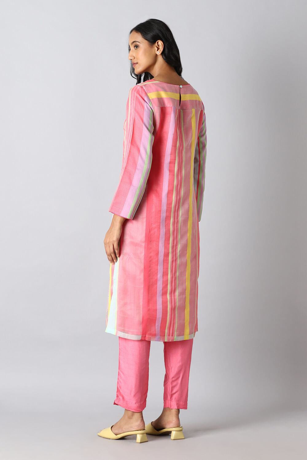 Pink Organza Cotton Woven Kurta Set image number null