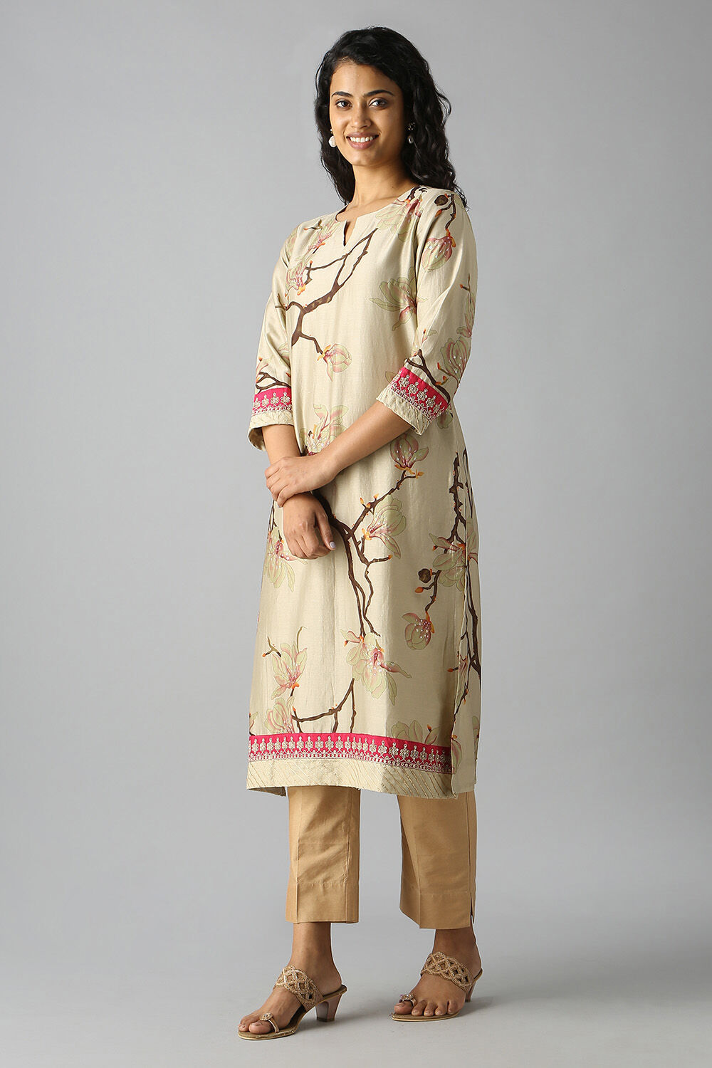 Beige Printed Kurta image number null