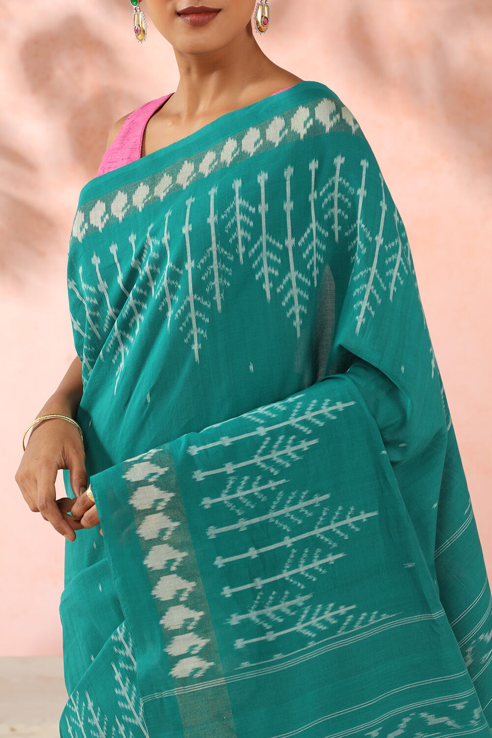 Light Green Pure Cotton Pochampalli Ikat Saree image number null