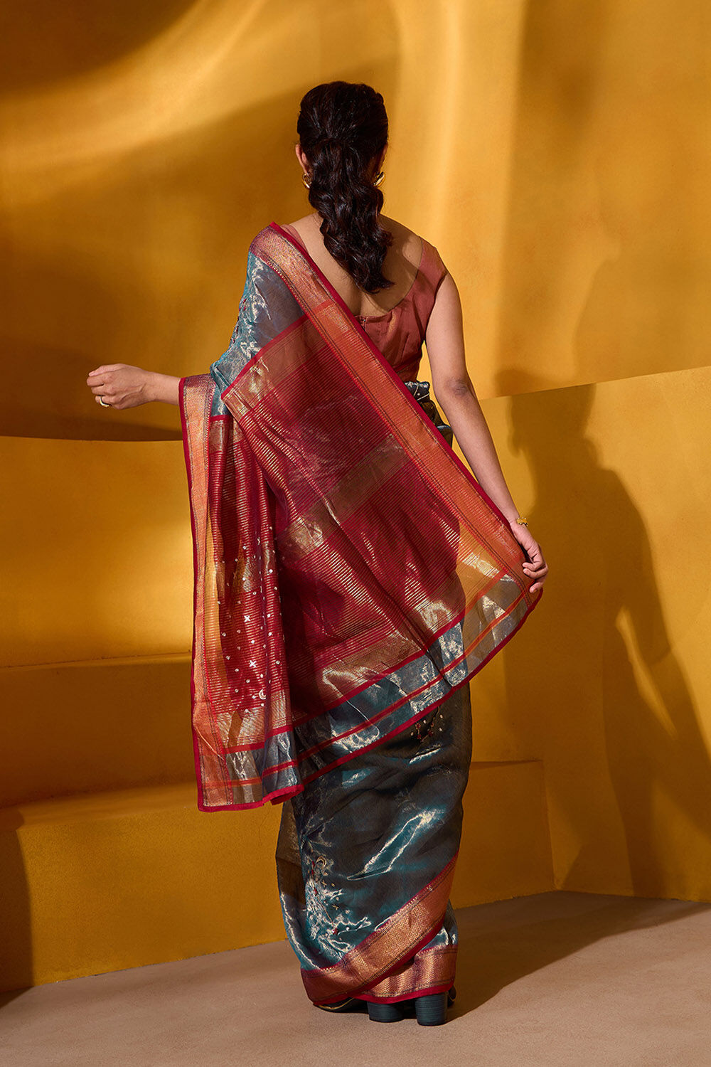 Blue Pure Silk Tissue Embroidered Saree image number null