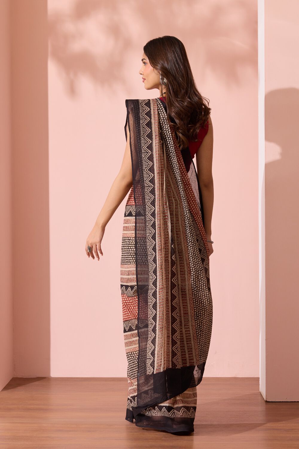 Red Bagru Block Printed Pure Cotton Kota Saree image number null