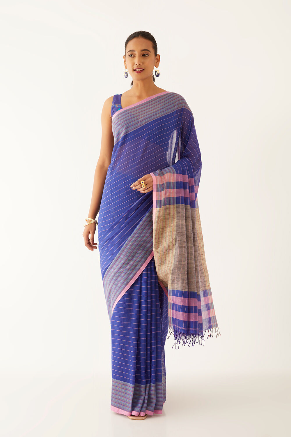 Blue Pure Cotton Bengal Saree image number null