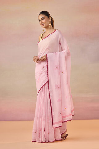 Light Pink Bengal Pure Silk Cotton Hand Painted Embroidered Saree thumbnail image number null