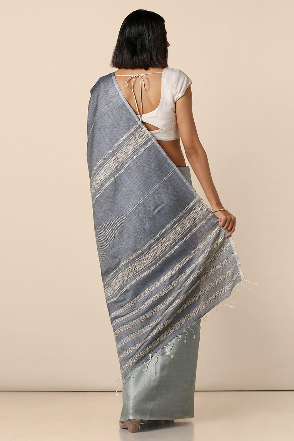 Grey Pure Tussar Woven Saree image number null