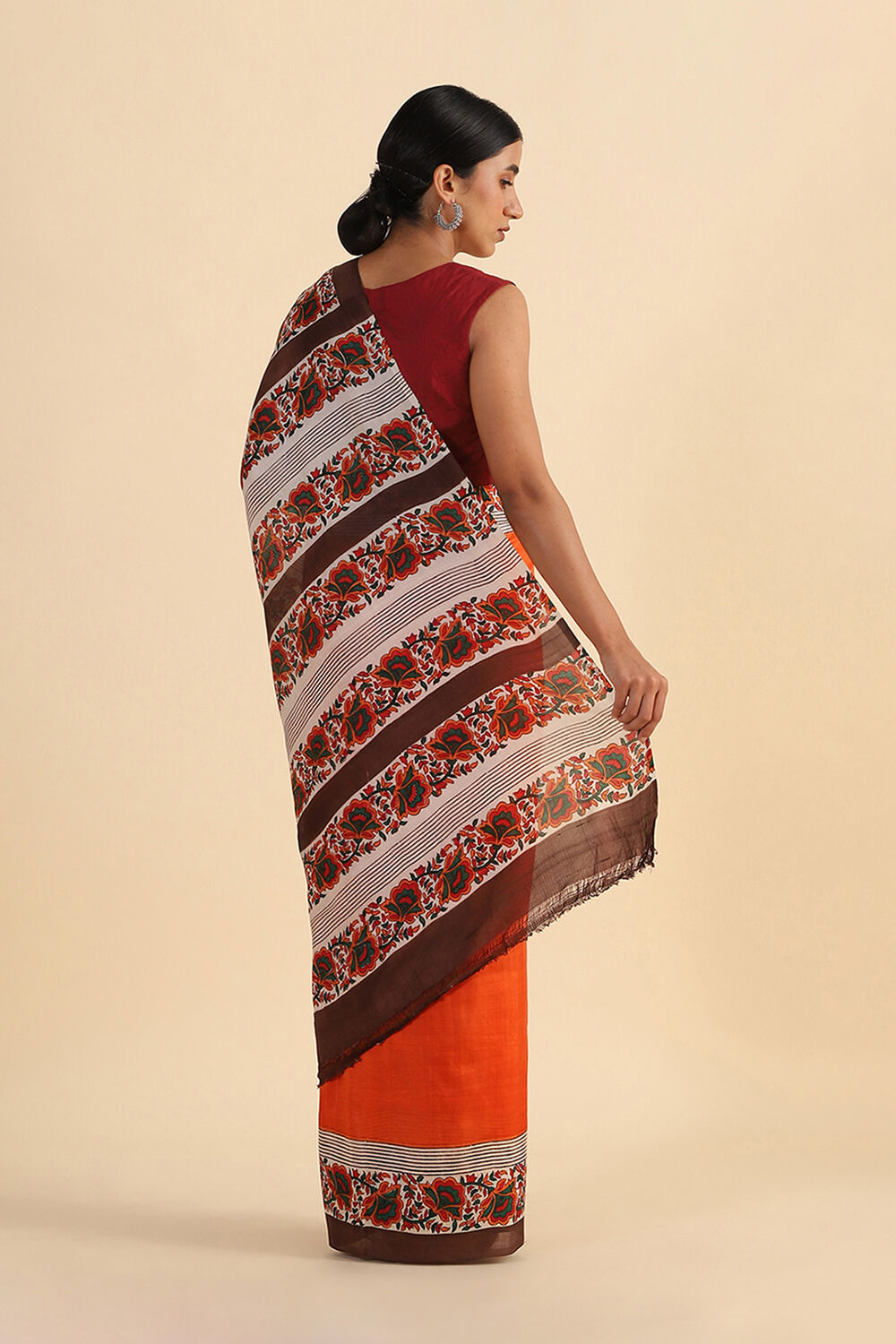 Red Hand Blockprinted Pure Silk Saree image number null