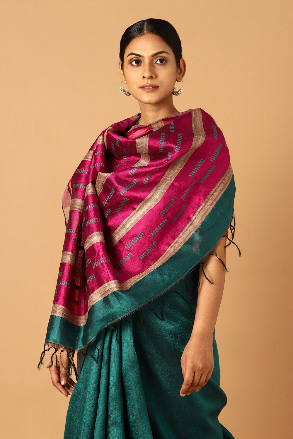 Green Pure Tussar Silk Bhagalpuri Saree image number null