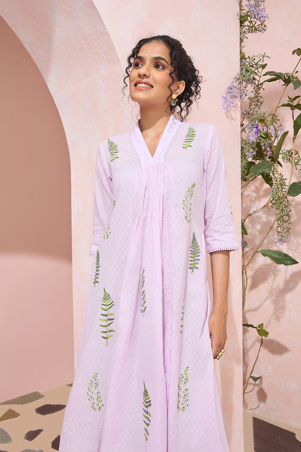 Light Violet Block Printed Pure Cotton Kurta image number null