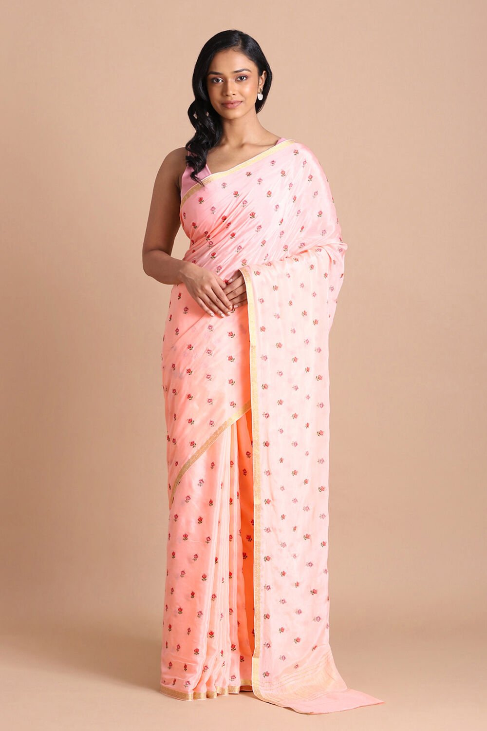 Light Pure Pink Viscose Embroidered Saree image number null