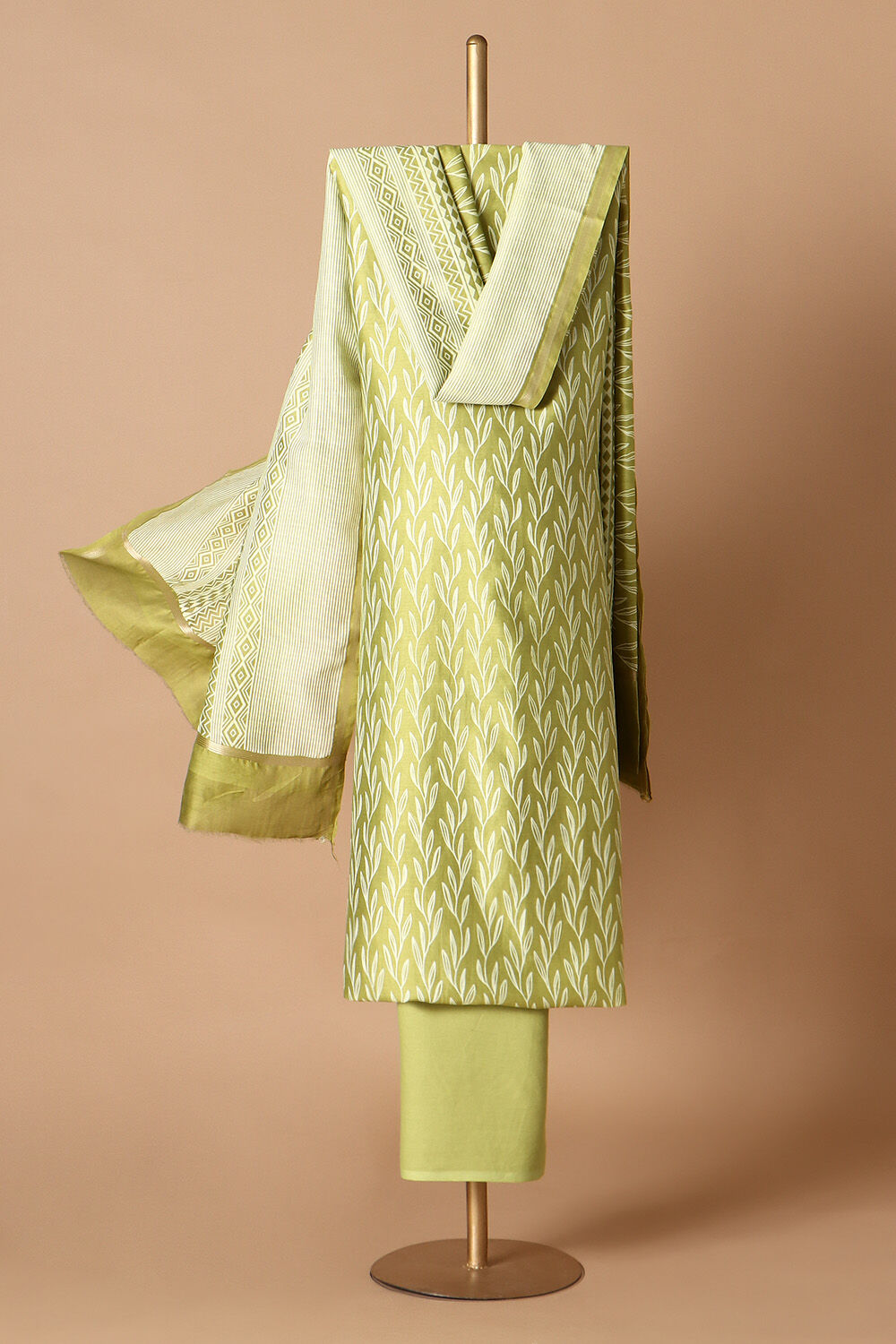 Yellow Silk and Cotton Printed Unstitched Suit Set image number null