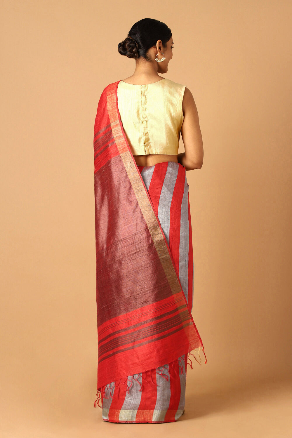 Light Red Pure Tussar Silk Bhagalpuri Saree image number null