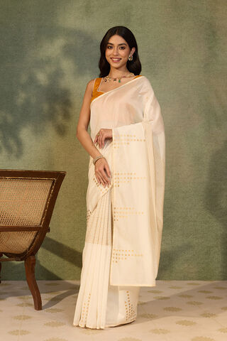 Off White Block Printed Pure Silk Cotton Saree thumbnail image number null