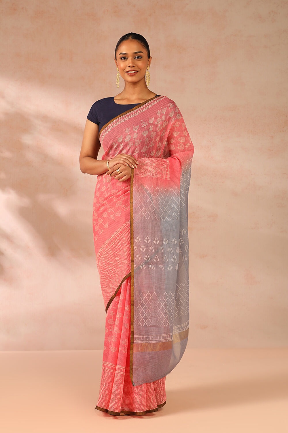 Pink Rajasthan Block Printed Pure Silk Kota Saree image number null