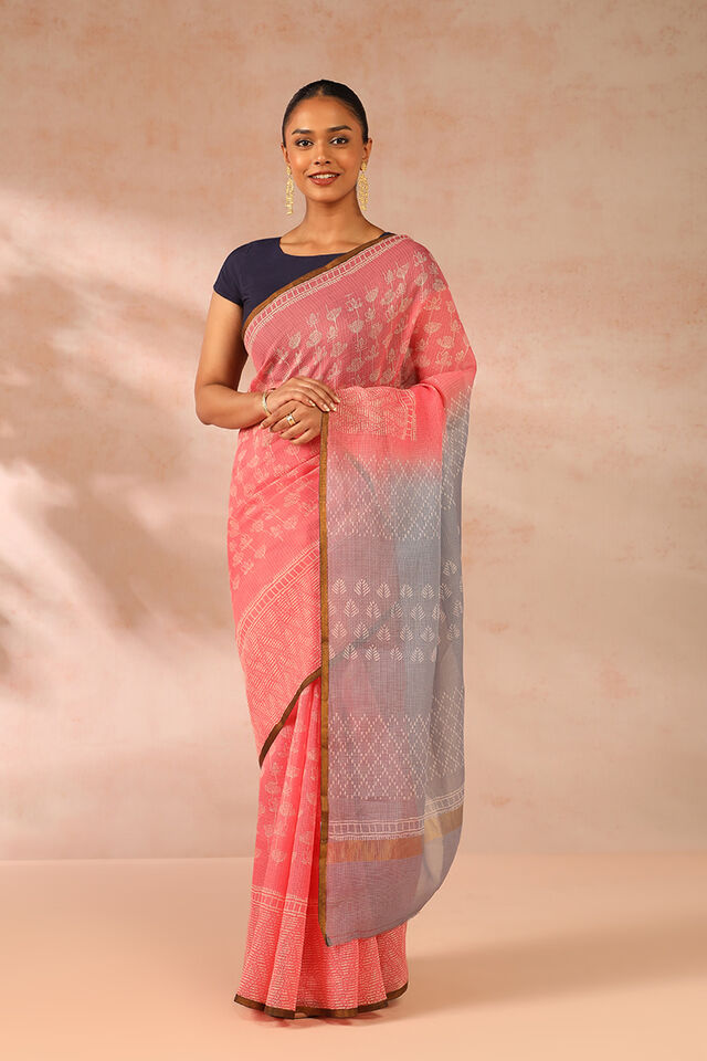 Pink Rajasthan Block Printed Pure Silk Kota Saree