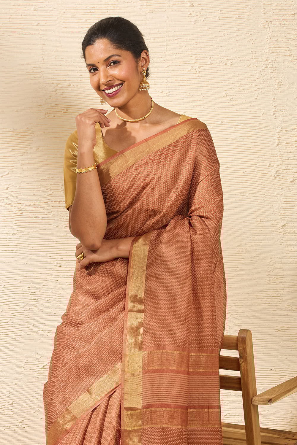 Orange Woven Design Pure Tussar Silk Saree image number null
