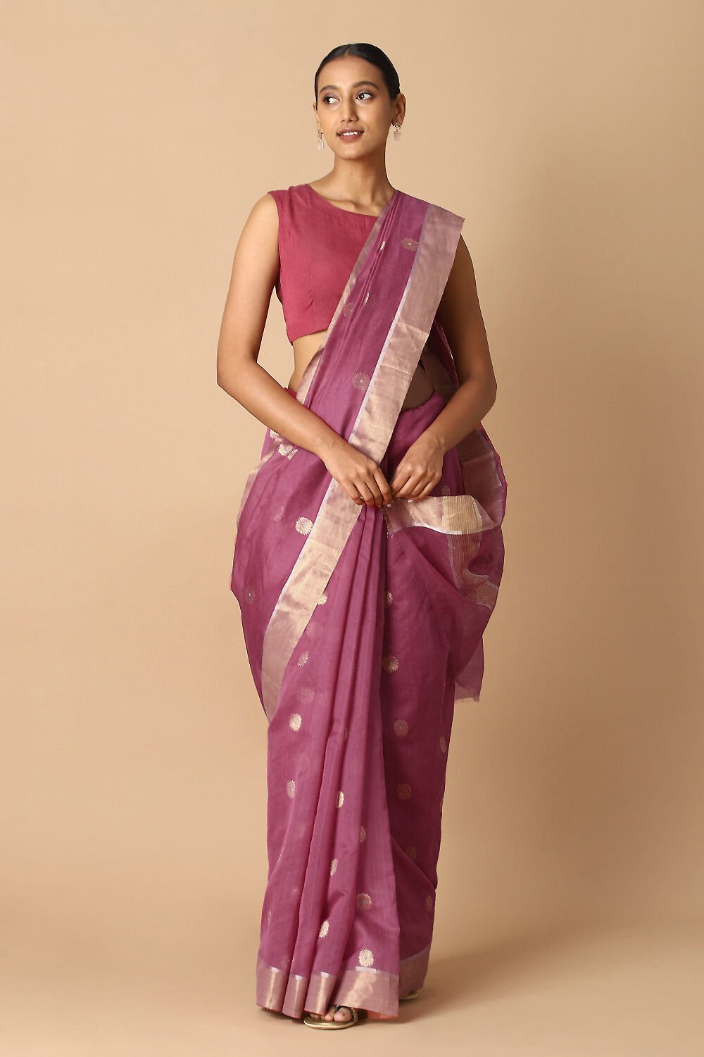 Dark Pink Pure Silk Cotton Chanderi Saree image number null