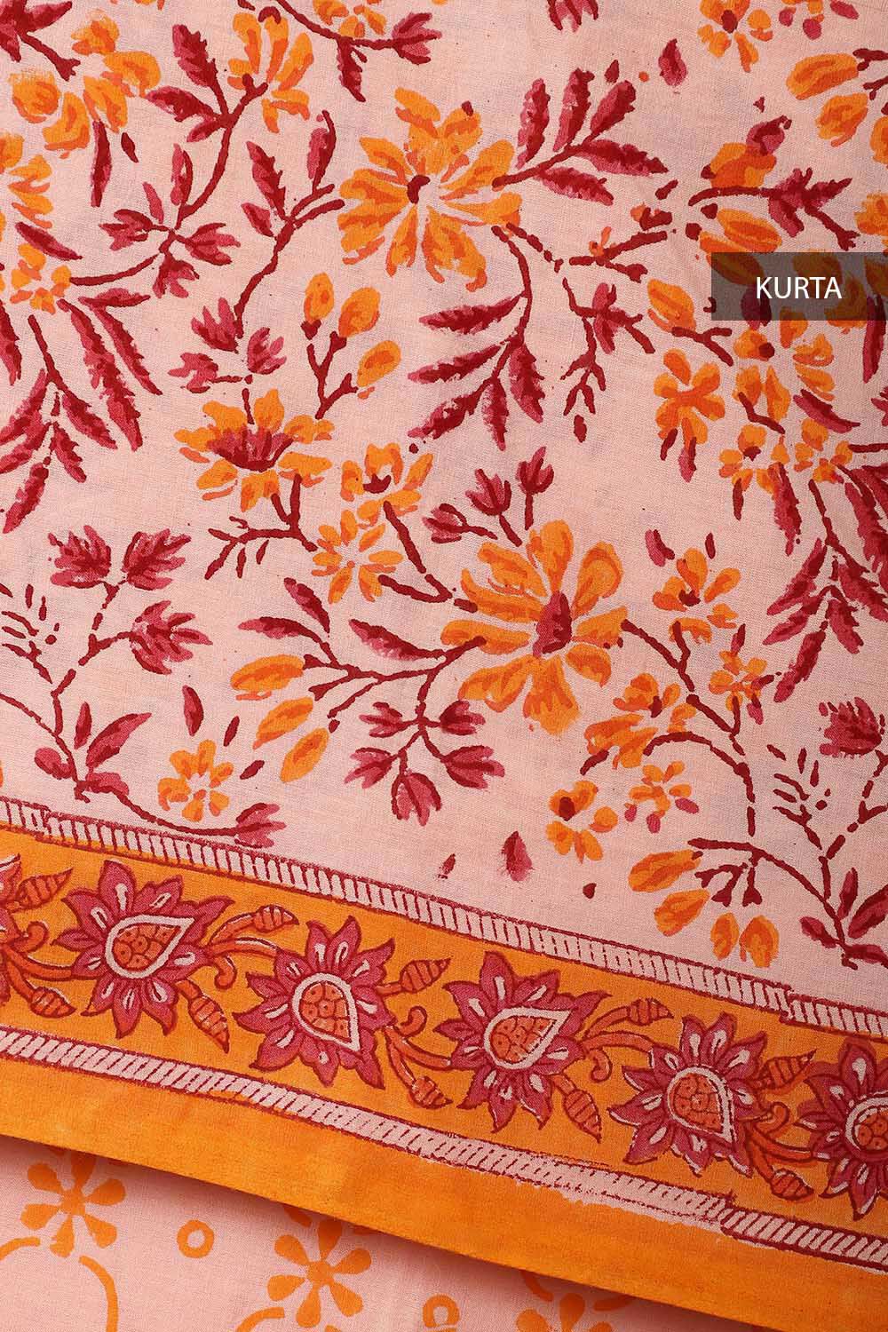 Light Pink Cotton Sanganeri Printed Unstitched Suit Set image number null