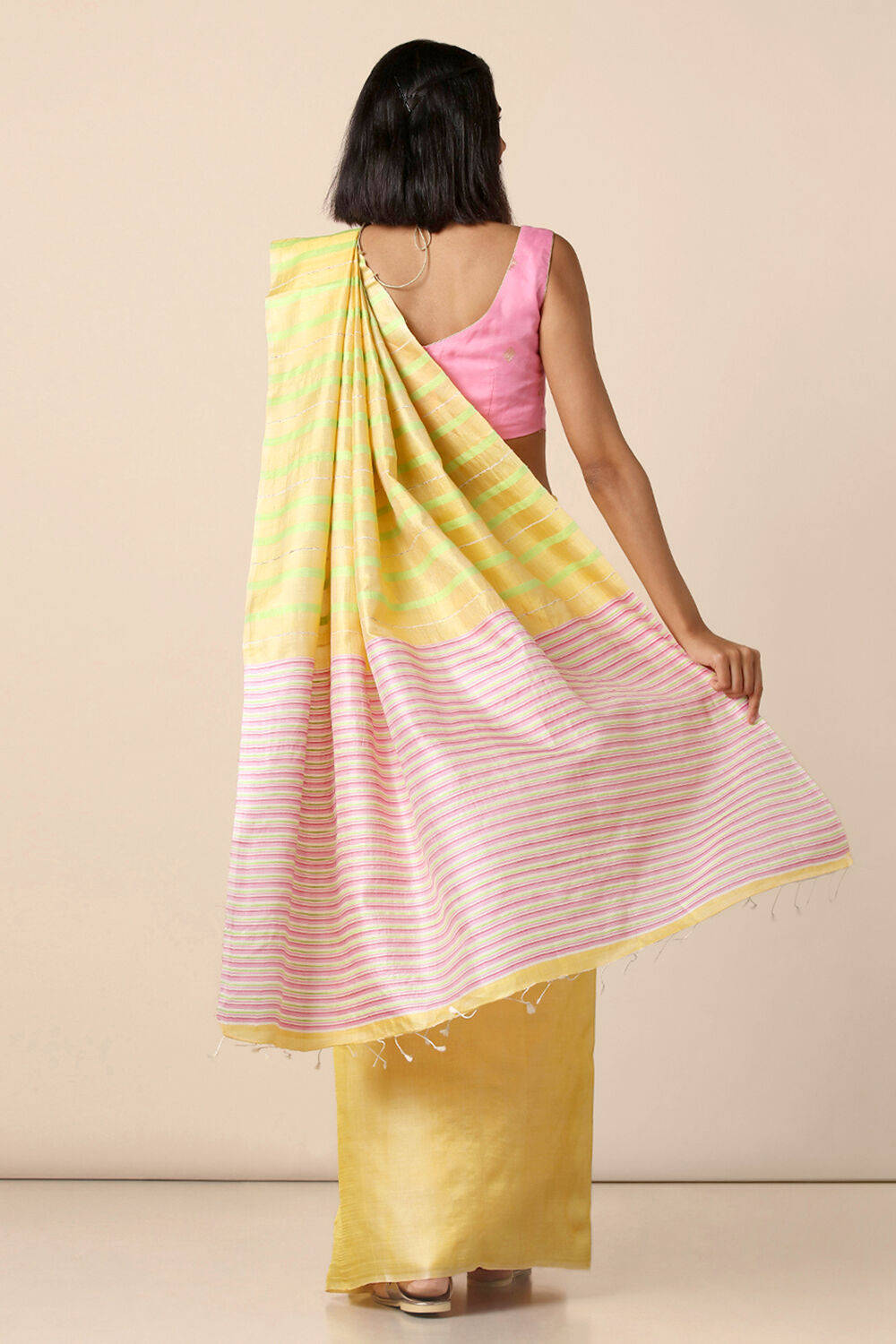 Yellow Pure Tussar Silk Woven Saree image number null