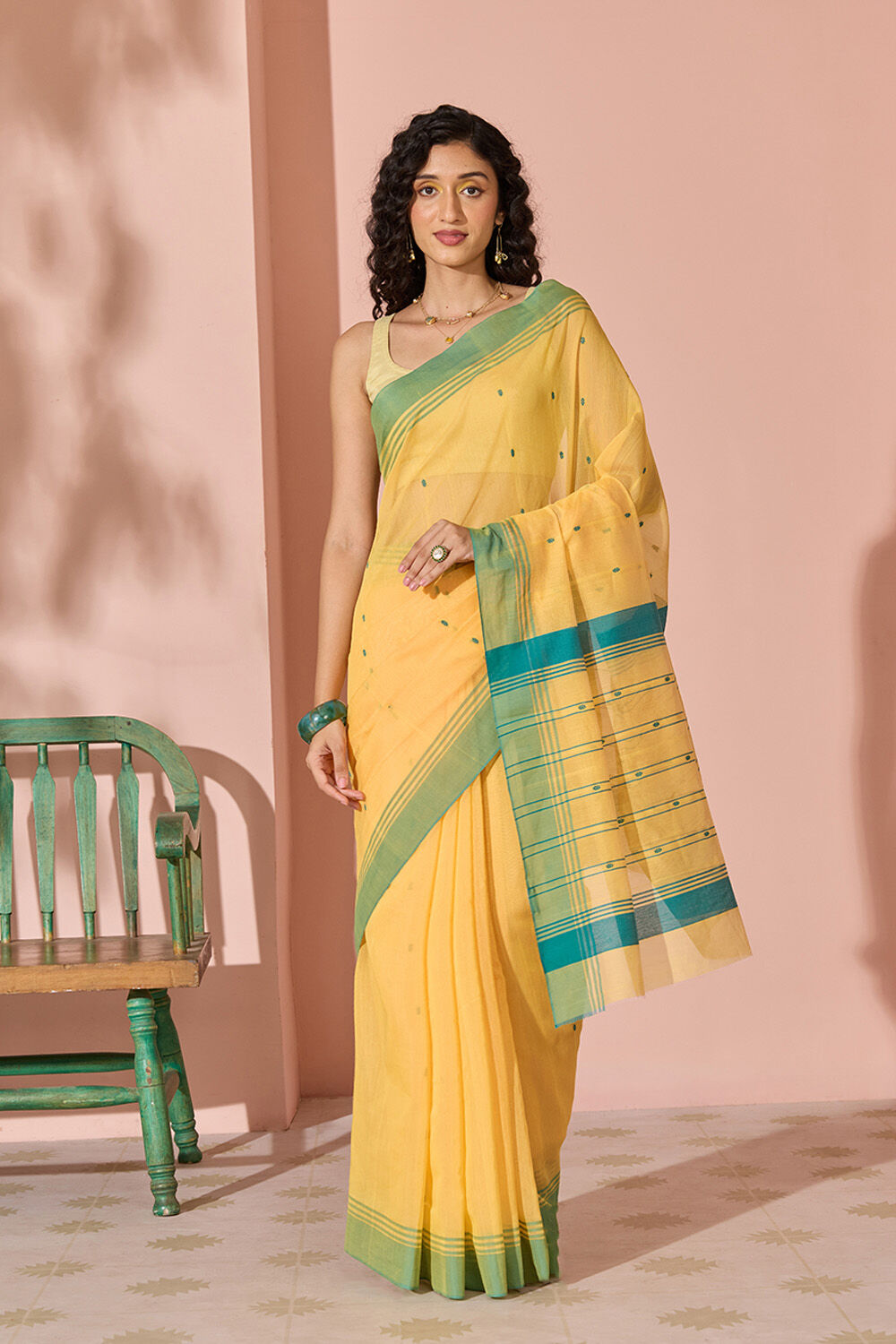 Dark Yellow Woven Pure Silk Cotton Chanderi Saree image number null