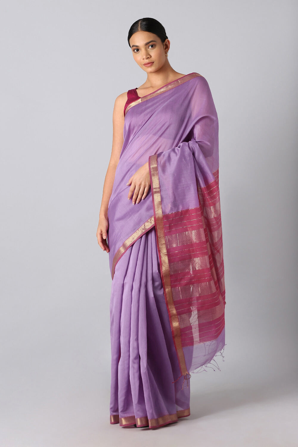 Light Violet Pure Silk Cotton Maheswari Saree image number null