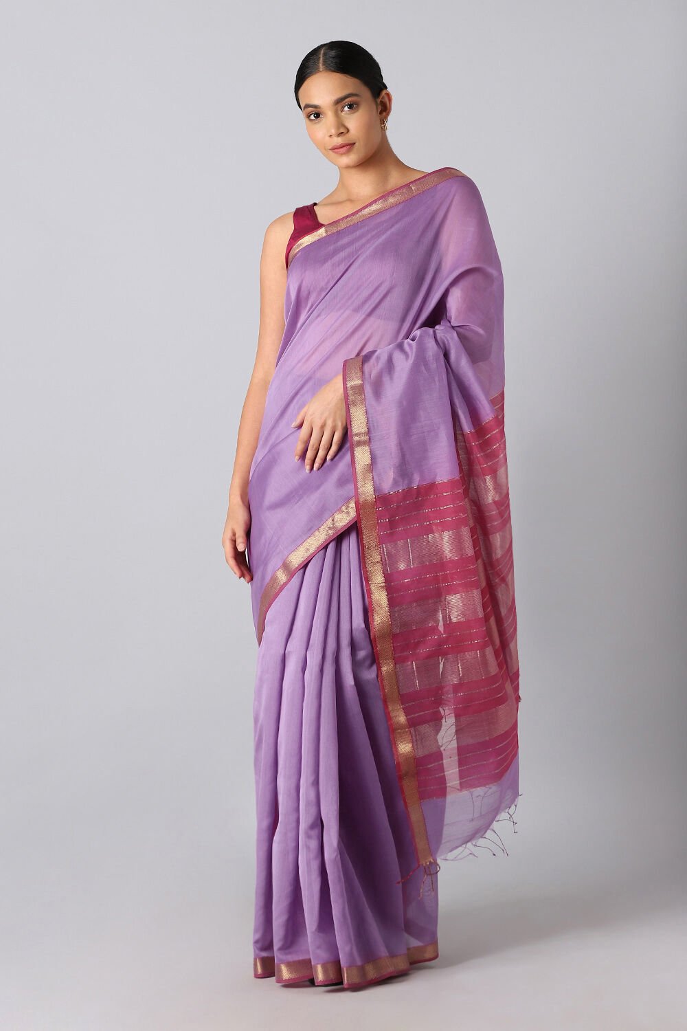 Light Violet Pure Silk Cotton Maheswari Saree image number null