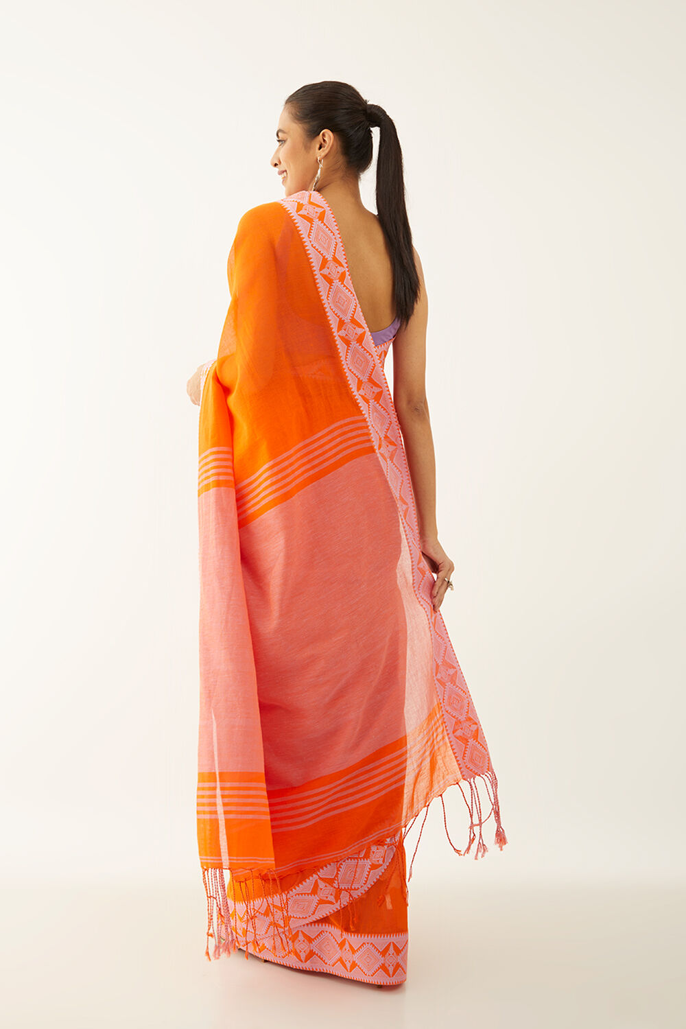 Orange Pure Cotton Woven Design Bengali Saree image number null