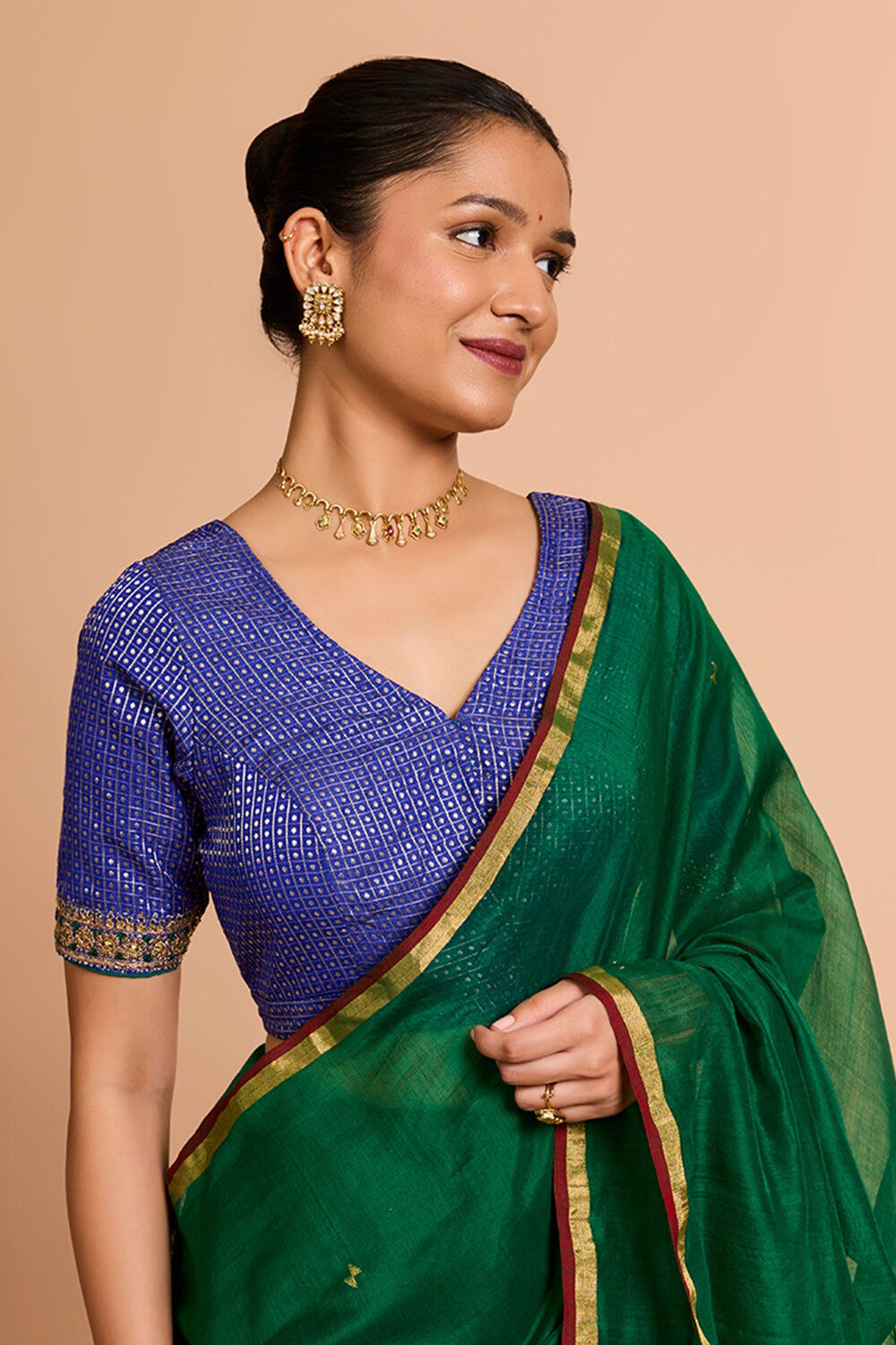 Blue Pure Silk Viscose Embroidered Blouse image number null