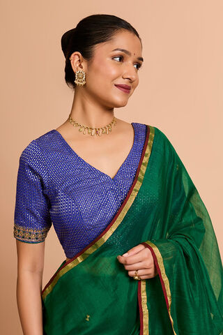 Blue Pure Silk Viscose Embroidered Blouse image number