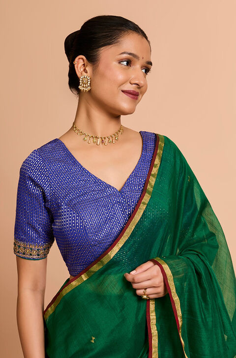 Blue Pure Silk Viscose Embroidered Blouse