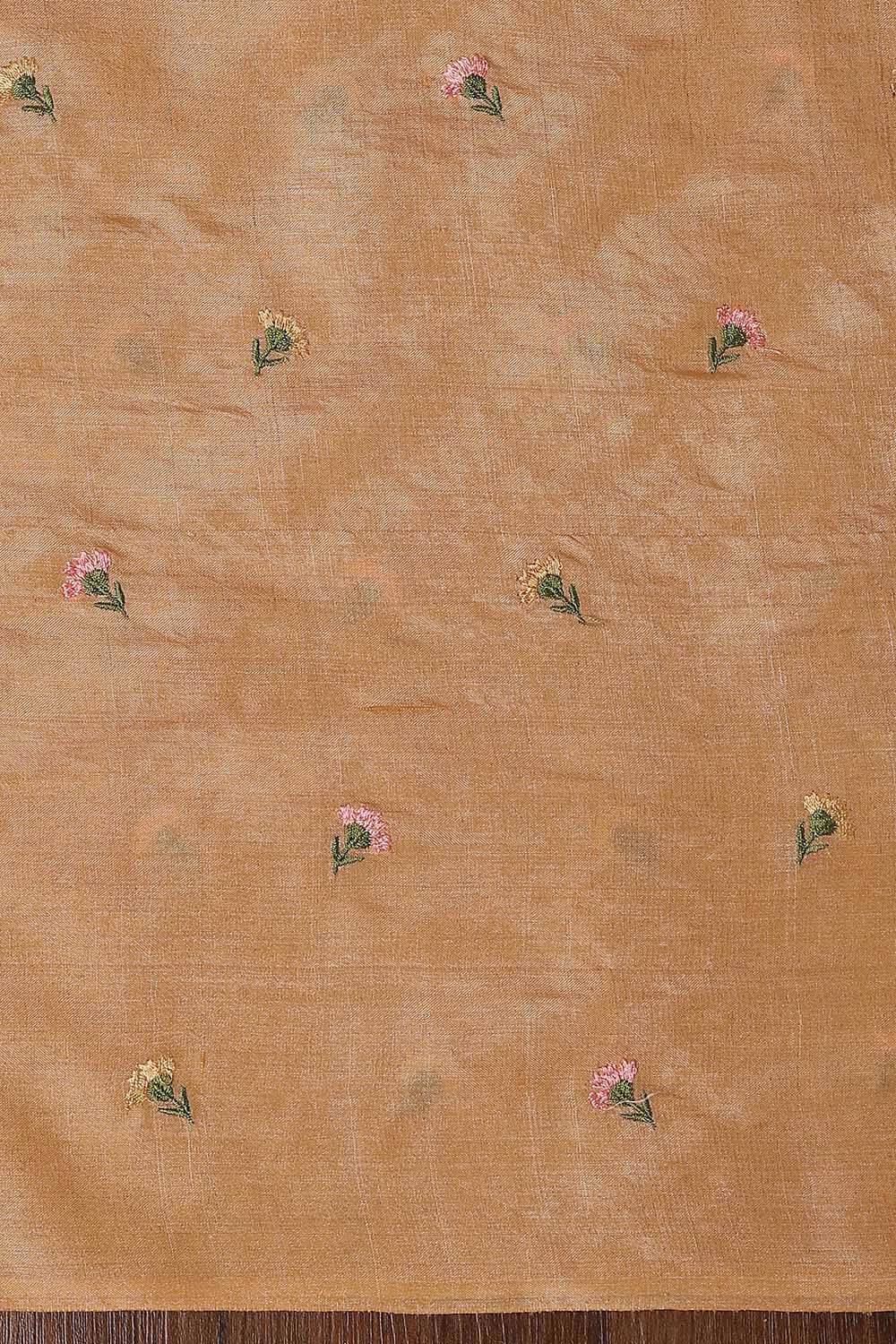 Light Orange Tussar Embroidered Unstitched Suit Set image number null
