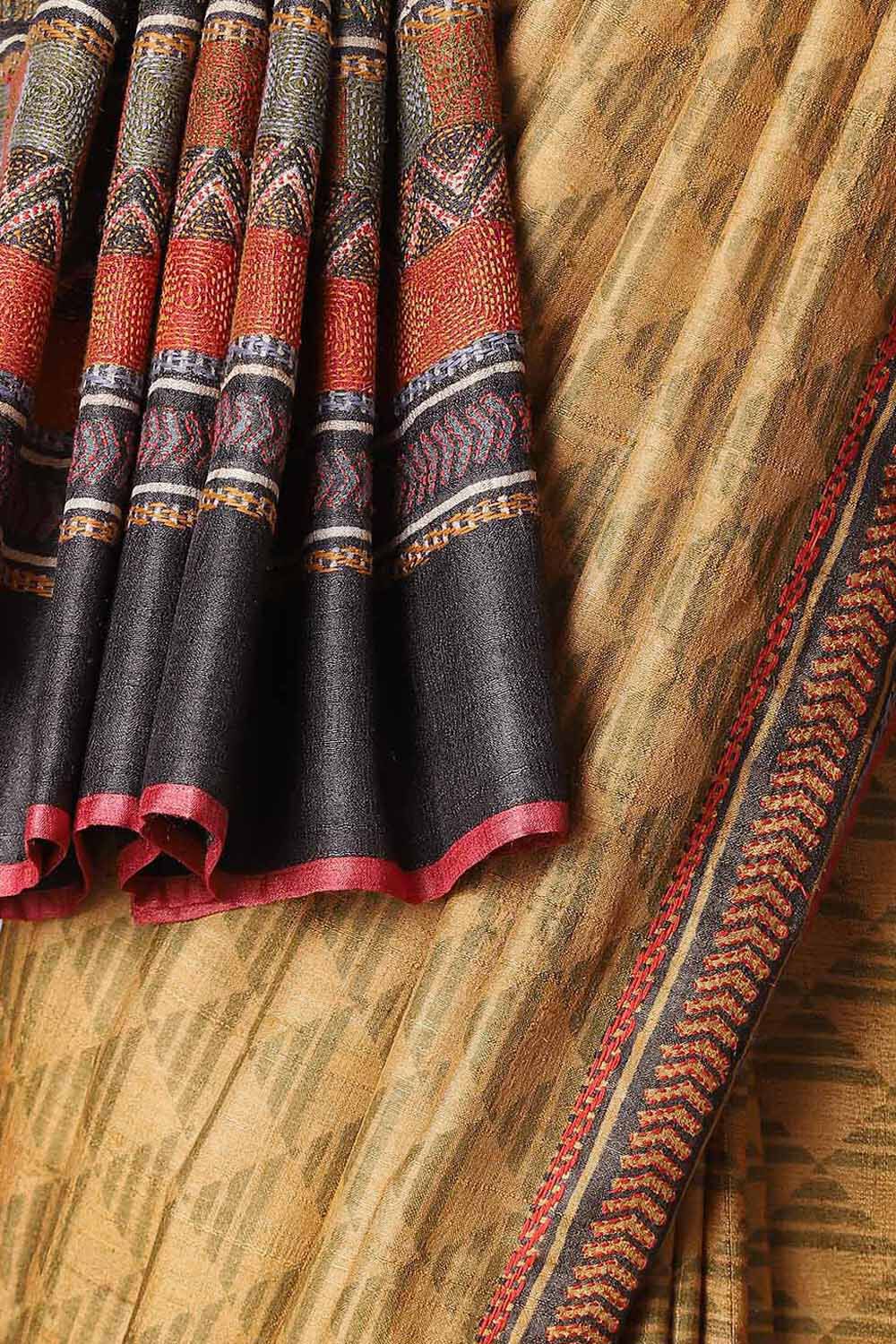 Dark Pure Yellow Tussar Printed Saree image number null