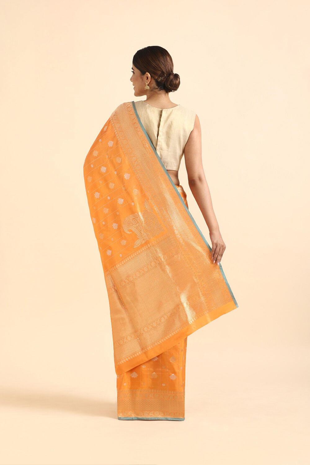 Light Orange Pure Silk Banarasi Saree image number null