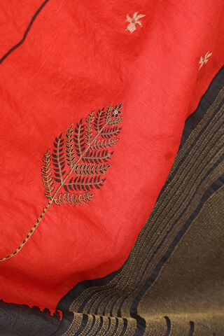 Red Block Printed Pure Tussar Silk Saree thumbnail image number null