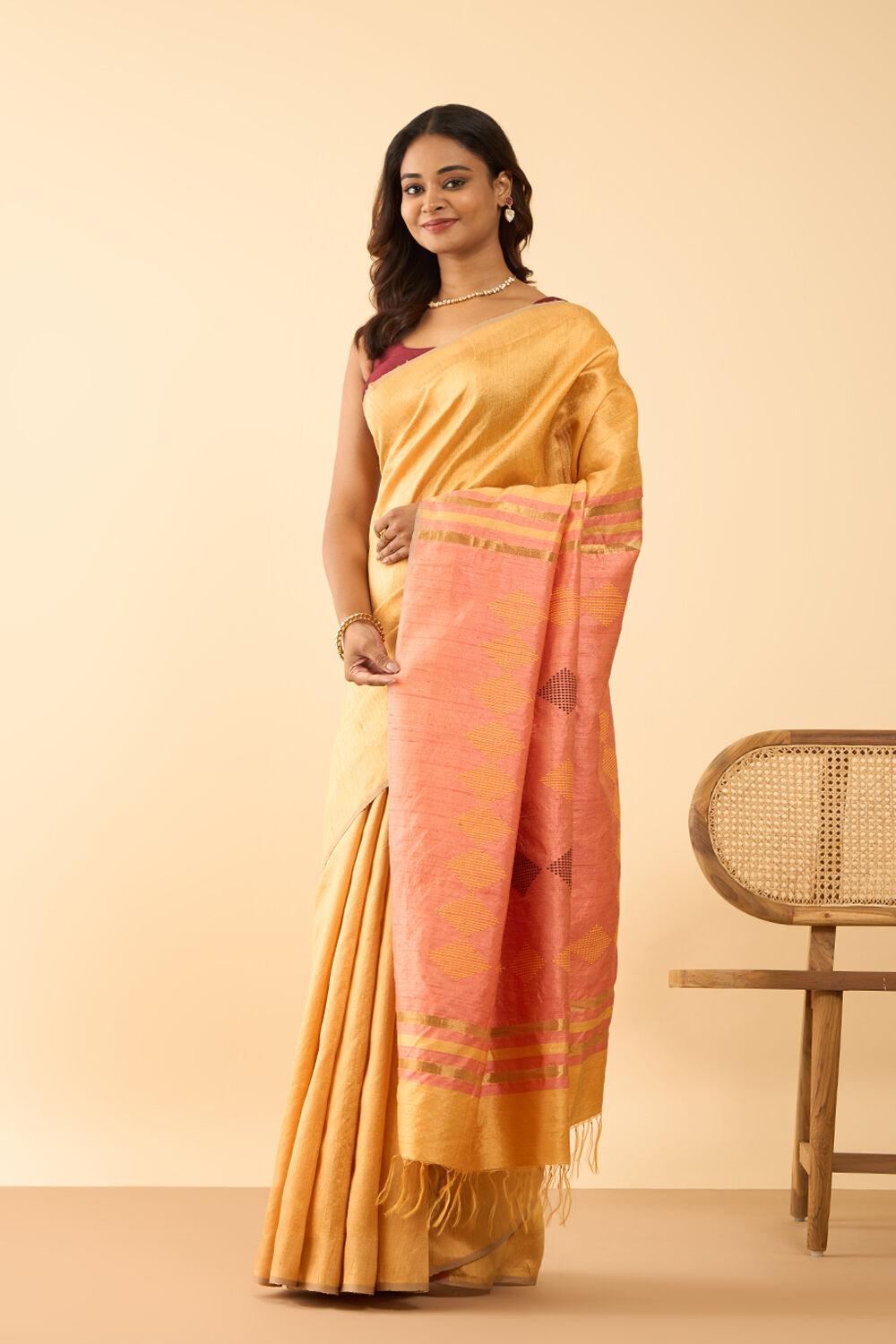 Dark Yellow Bhagalpur Woven Pure Silk Saree image number null