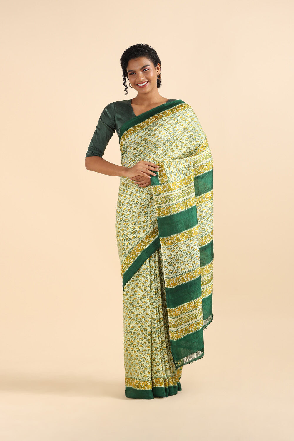 Light Green Pure Silk Printed Saree image number null