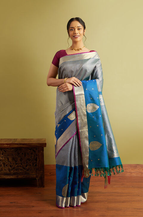 Blue Woven Pure Silk Kanjivaram Saree