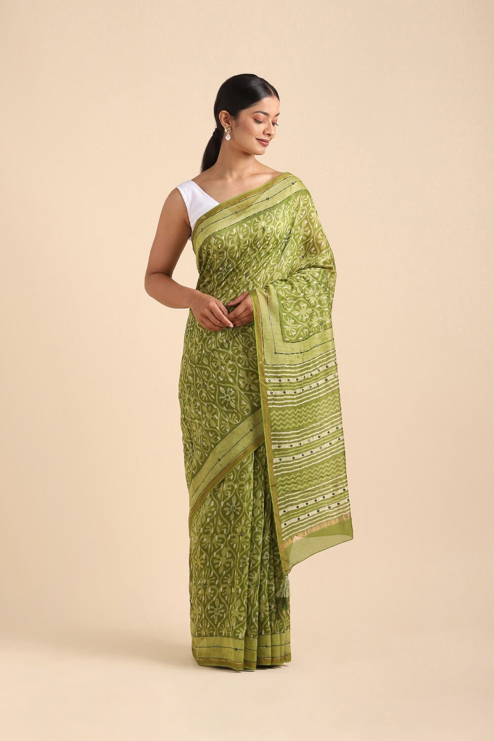 Green Pure Silk Cotton Chanderi Saree image number null