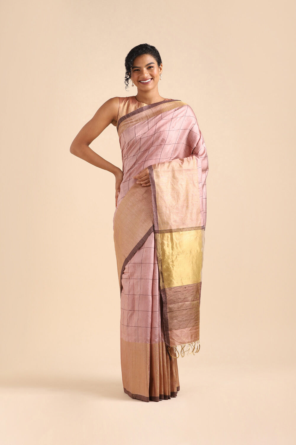 Light Pink Pure Tussar Silk Bhagalpuri Saree image number null