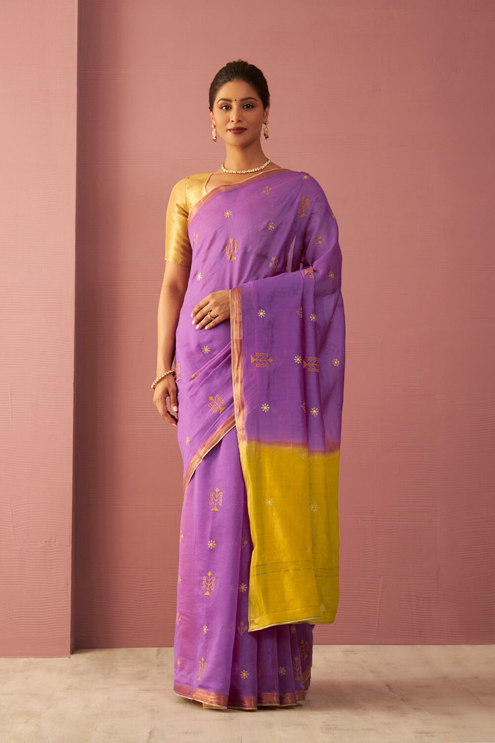 Purple Pure Silk Cotton Embroidered Saree image number null