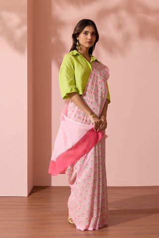 Light Pink Bengal Screen Printed Pure Mulmul Cotton Saree thumbnail image number null